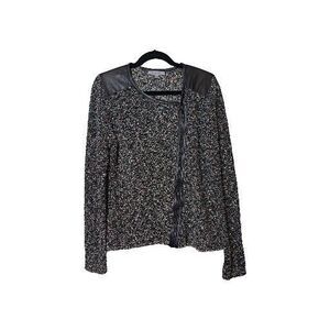 Classiques Entier Tweed Boucle Leather Trim Full Zip Shirt Jacket Women's Sz L